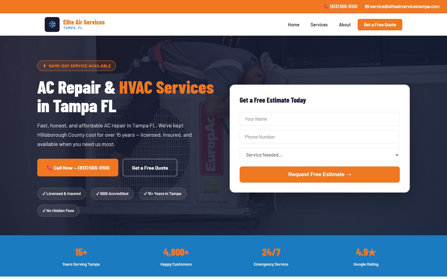 Elite Air Services HVAC website
