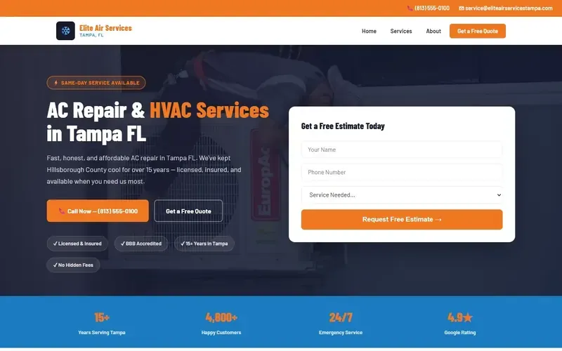 Elite Air Services HVAC website