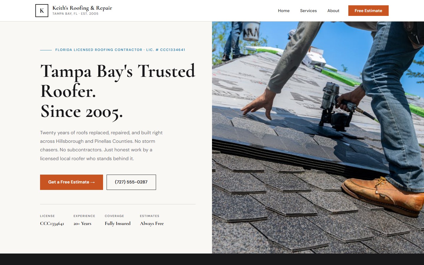 Keith's Roofing & Repair website