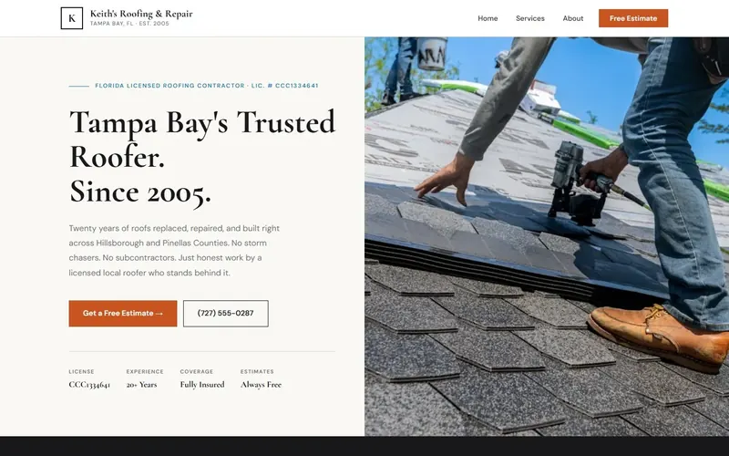 Keith's Roofing & Repair website